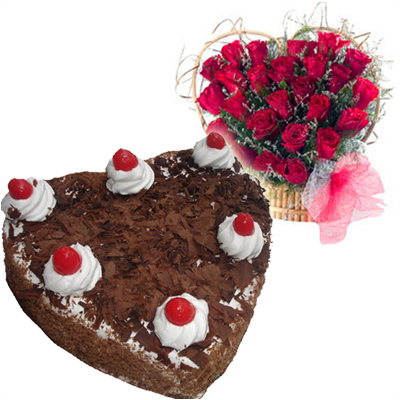 "Heart shape cake -1kg , 30 Red Roses heart shape flower arrangement - Click here to View more details about this Product